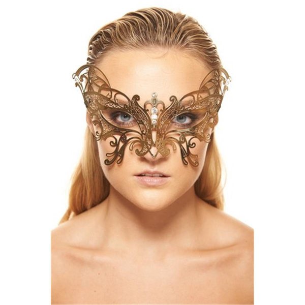 Perfectpretend Gold with Clear Rhinestones Elegant Butterfly Metal Laser Cut Masquerade Mask - One Size PE2606746